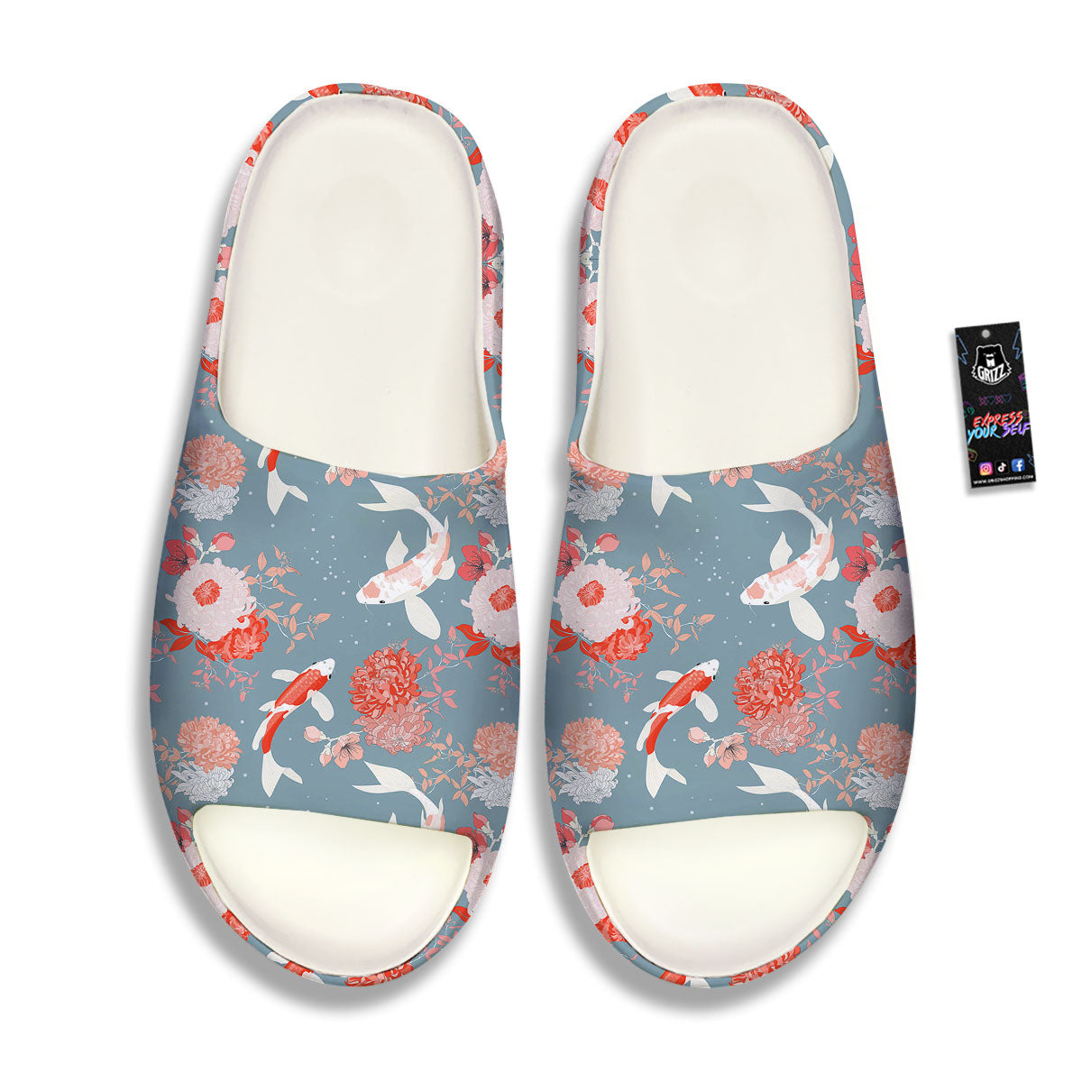 Chrysanthemum And Koi Carp Print Pattern Sandals-grizzshop