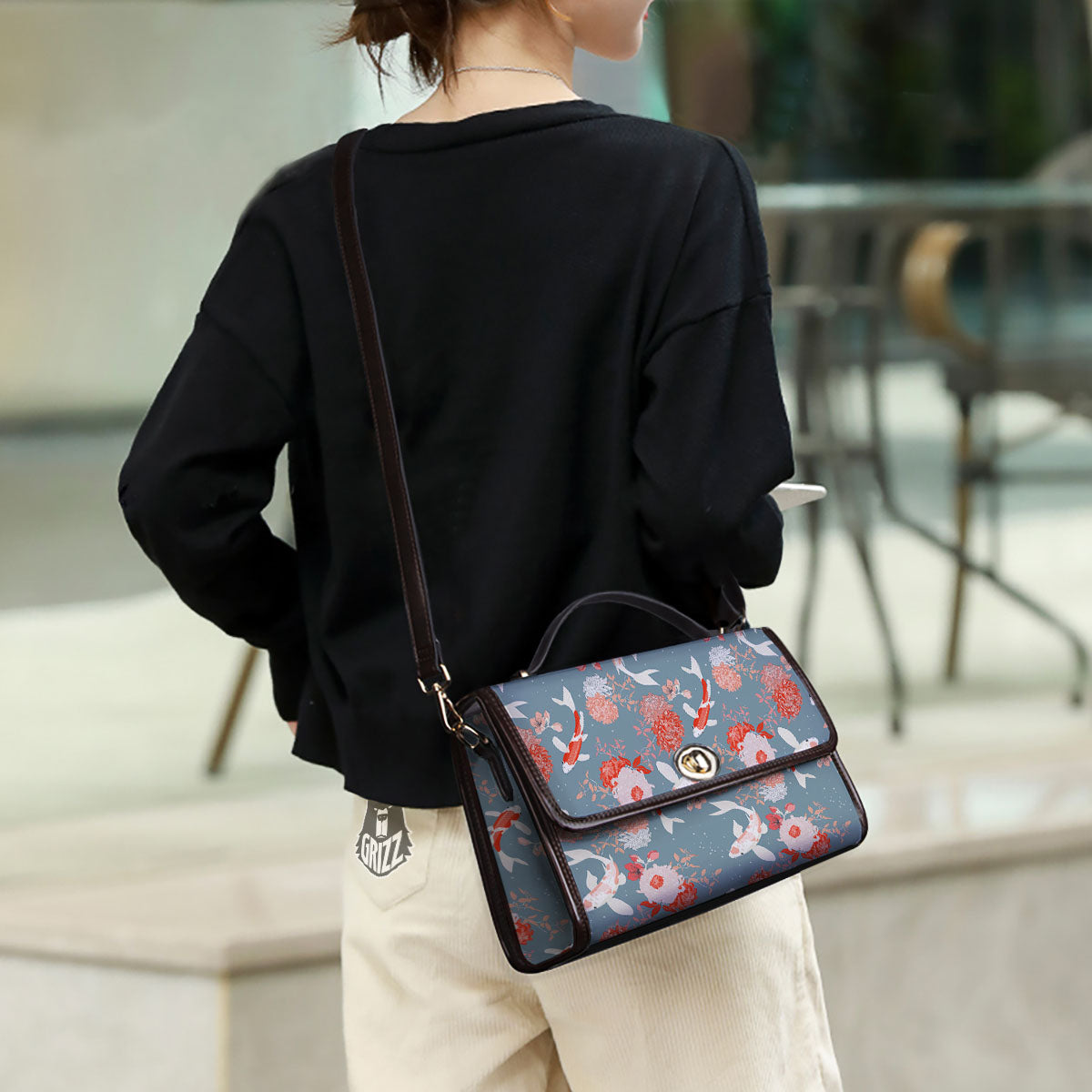 Chrysanthemum And Koi Carp Print Pattern Women's Satchel Bag