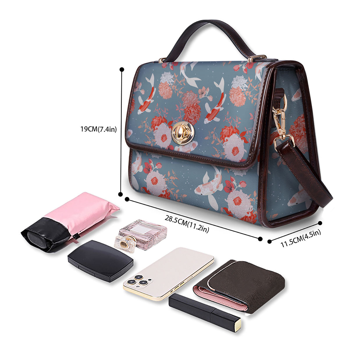 Chrysanthemum And Koi Carp Print Pattern Women's Satchel Bag