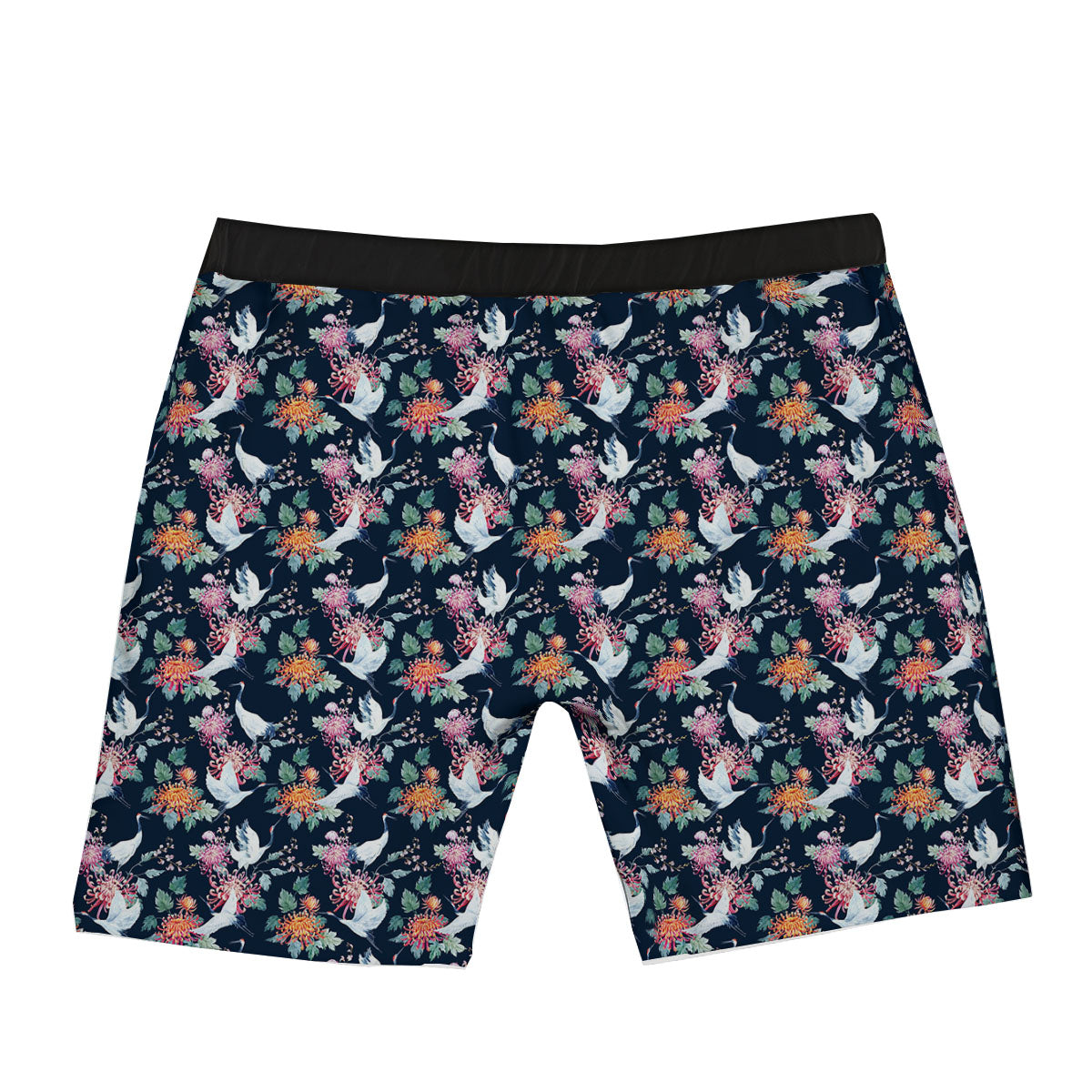 Chrysanthemums And Japanese Cranes Print Boxer Briefs-grizzshop