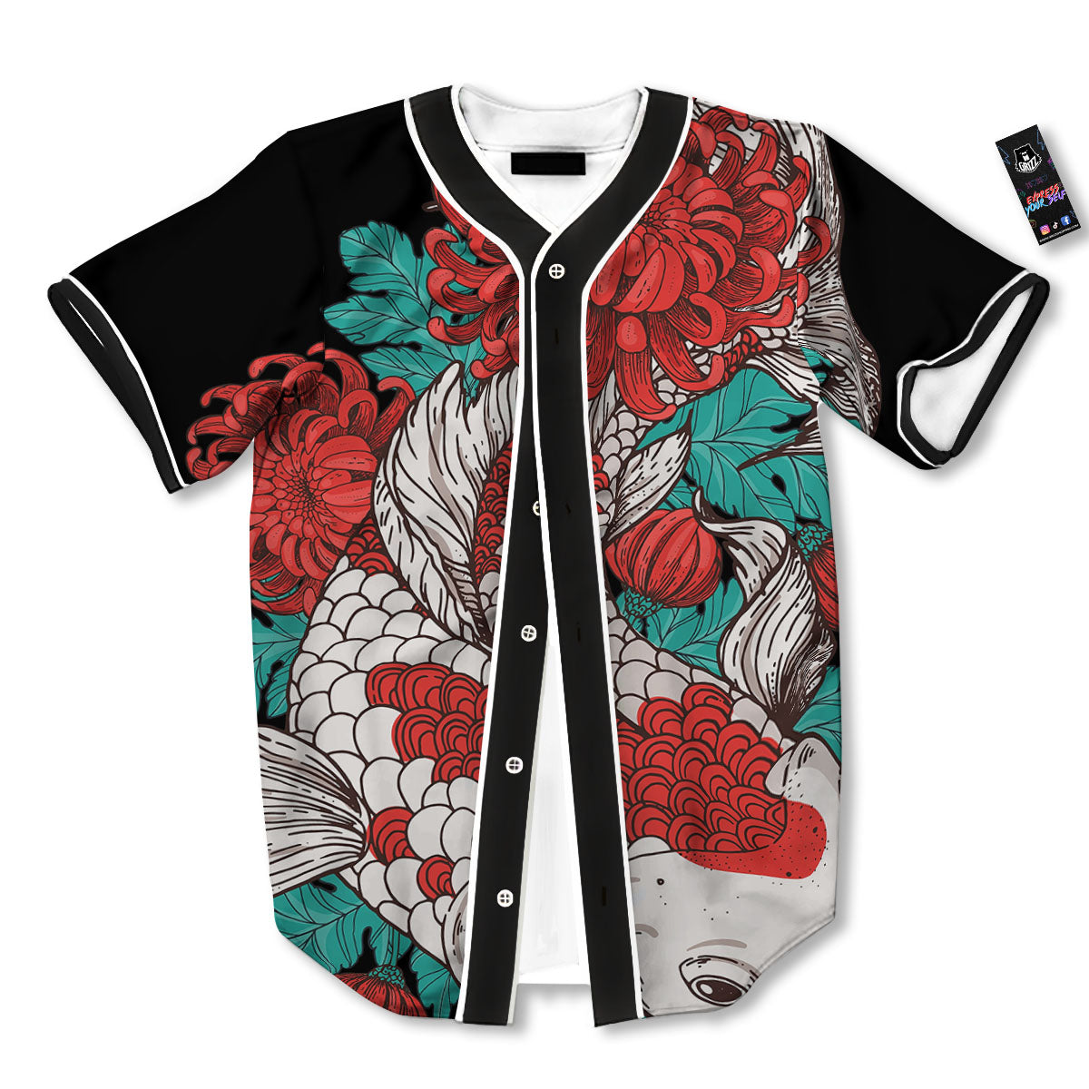 Chrysanthemums And Japanese Koi Print Baseball Jersey-grizzshop