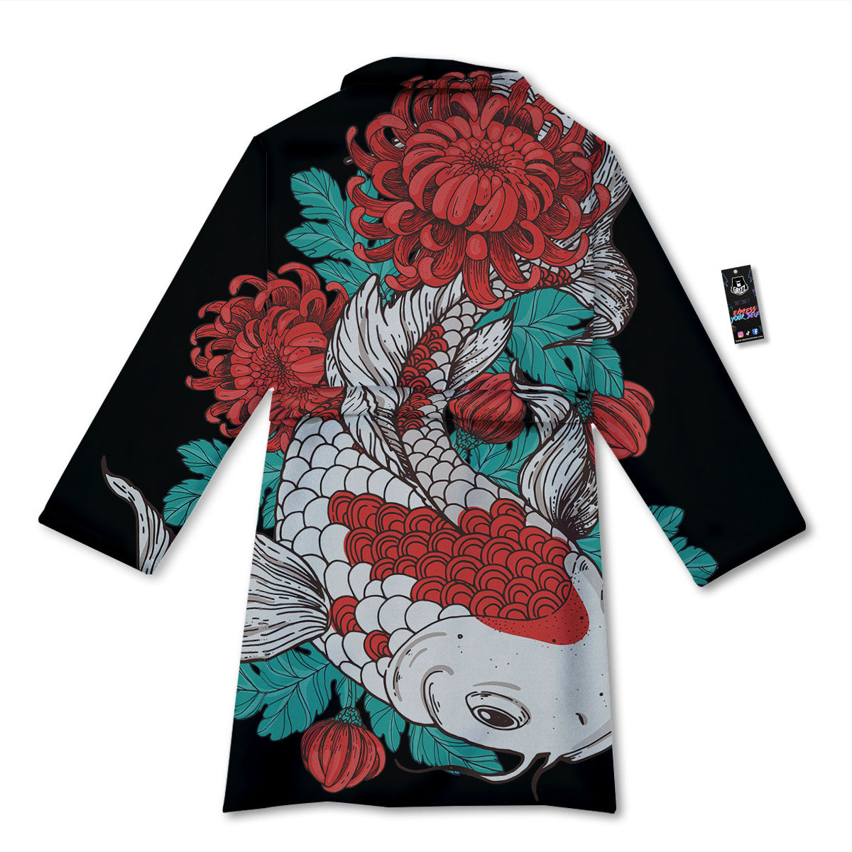 Chrysanthemums And Japanese Koi Print Bathrobe-grizzshop