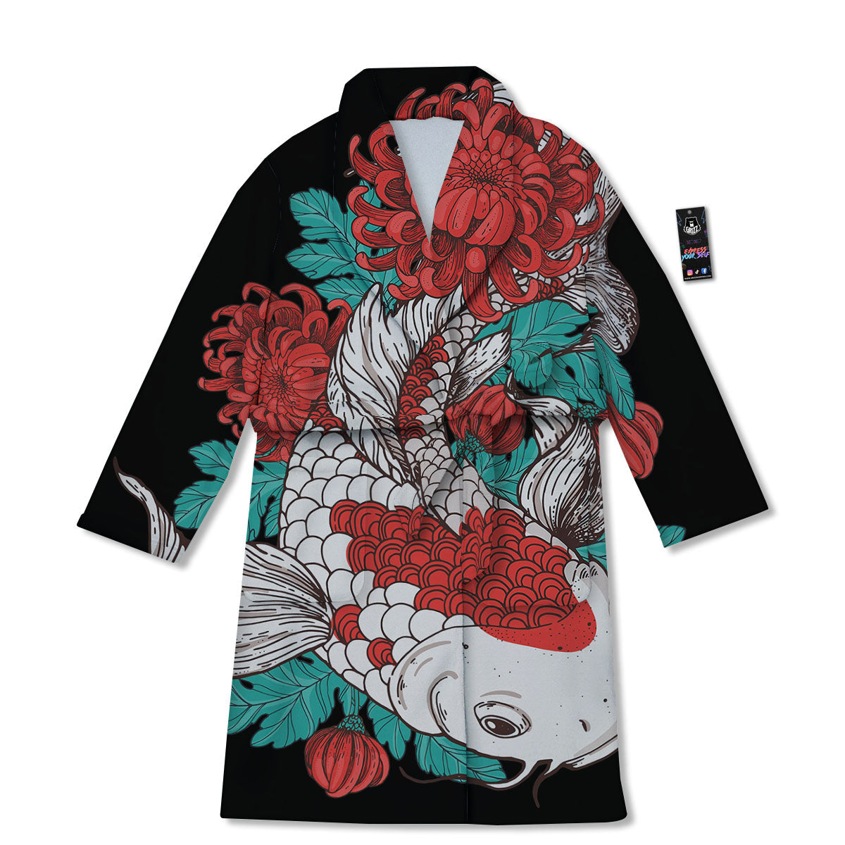Chrysanthemums And Japanese Koi Print Bathrobe-grizzshop