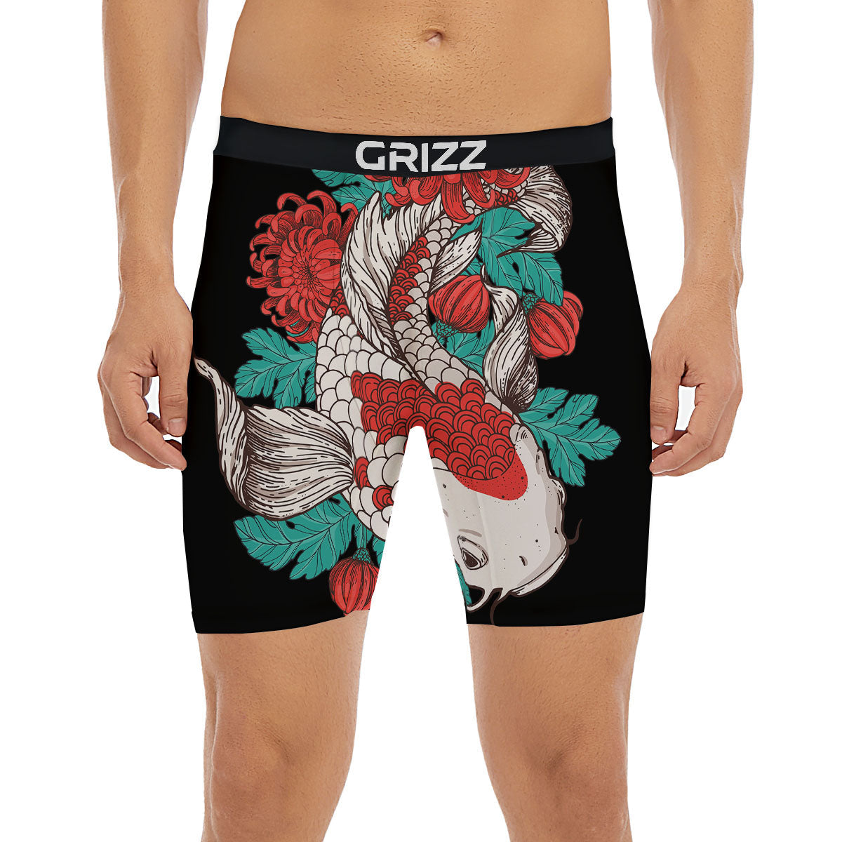 Chrysanthemums And Japanese Koi Print Boxer Briefs-grizzshop