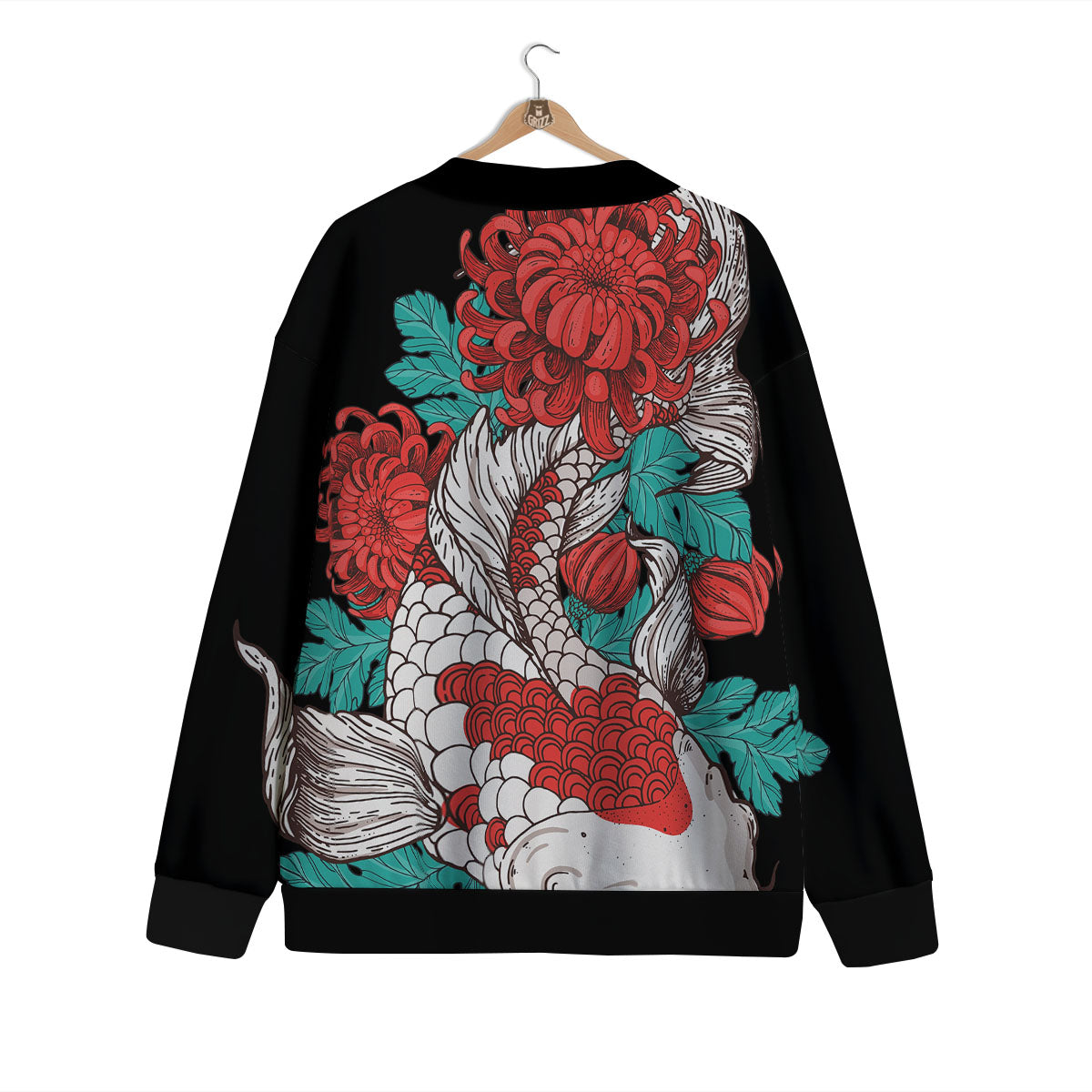 Chrysanthemums And Japanese Koi Print Cardigan-grizzshop