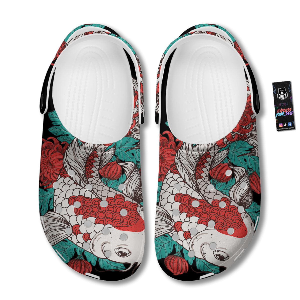 Chrysanthemums And Japanese Koi Print Clog-grizzshop