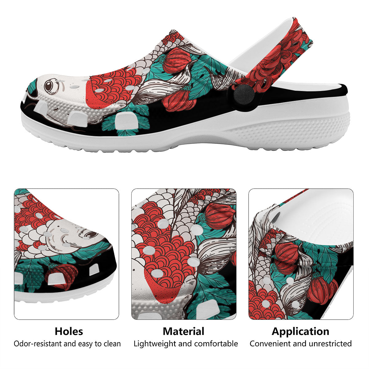 Chrysanthemums And Japanese Koi Print Clog-grizzshop