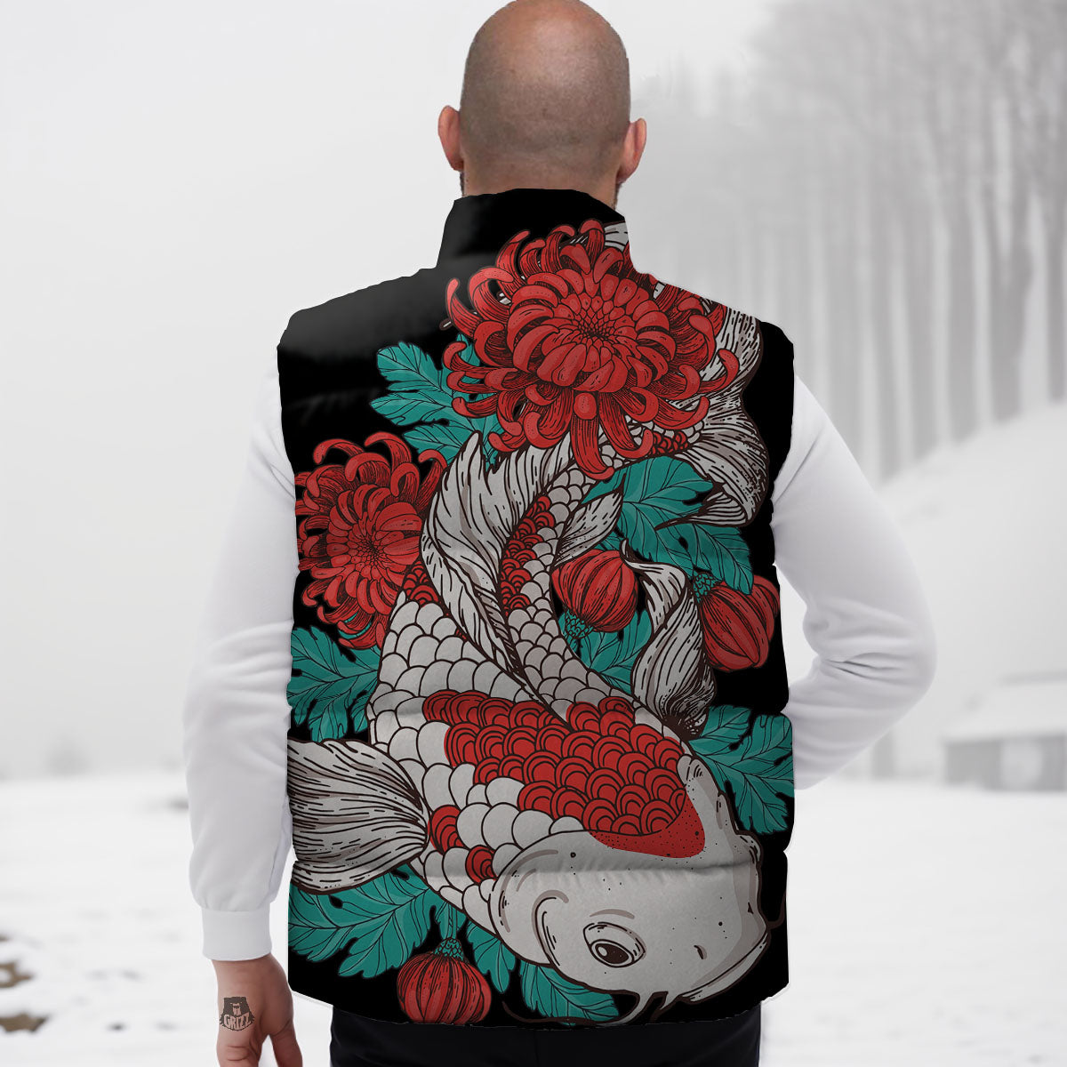 Chrysanthemums And Japanese Koi Print Down Vest