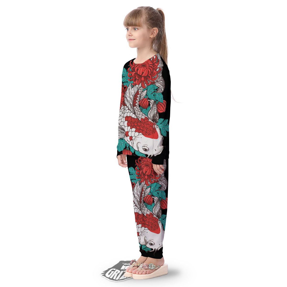 Chrysanthemums And Japanese Koi Print Kid's Pajamas-grizzshop