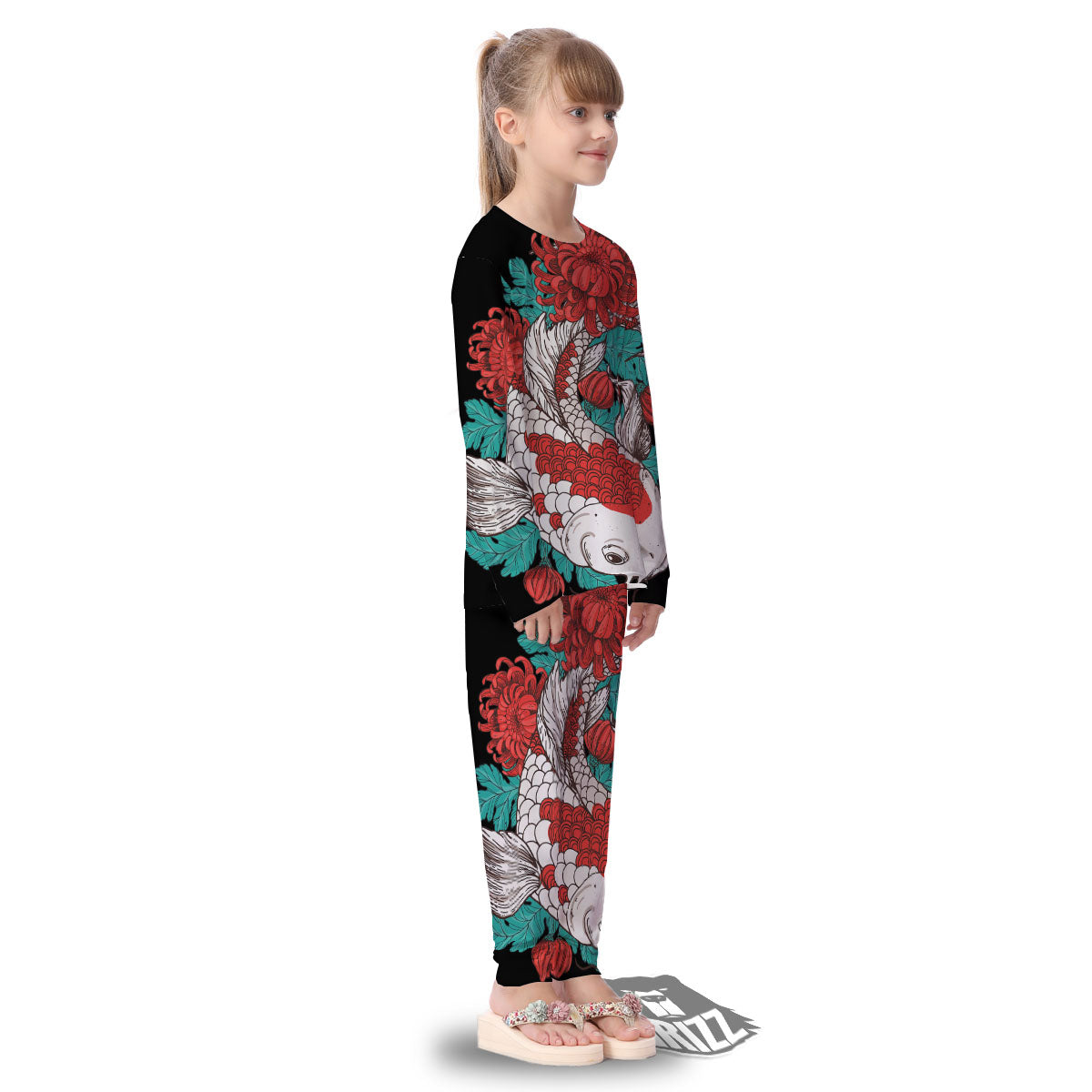 Chrysanthemums And Japanese Koi Print Kid's Pajamas-grizzshop
