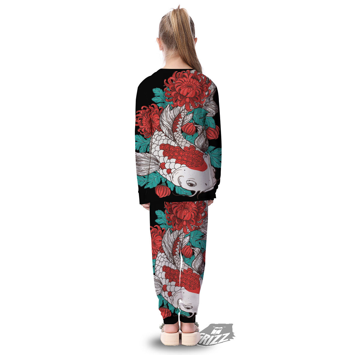 Chrysanthemums And Japanese Koi Print Kid's Pajamas-grizzshop