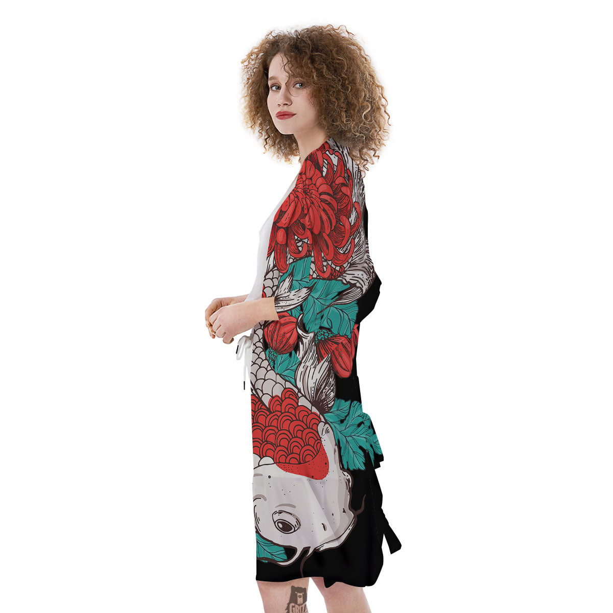Chrysanthemums And Japanese Koi Print Kimono-grizzshop
