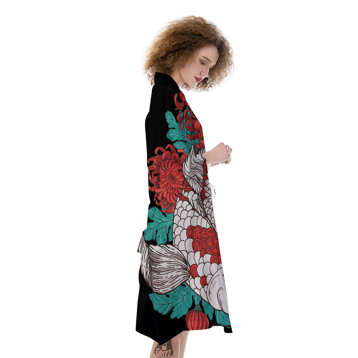 Chrysanthemums And Japanese Koi Print Kimono-grizzshop