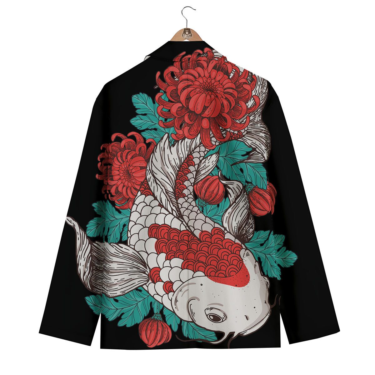 Chrysanthemums And Japanese Koi Print Men's Blazer-grizzshop