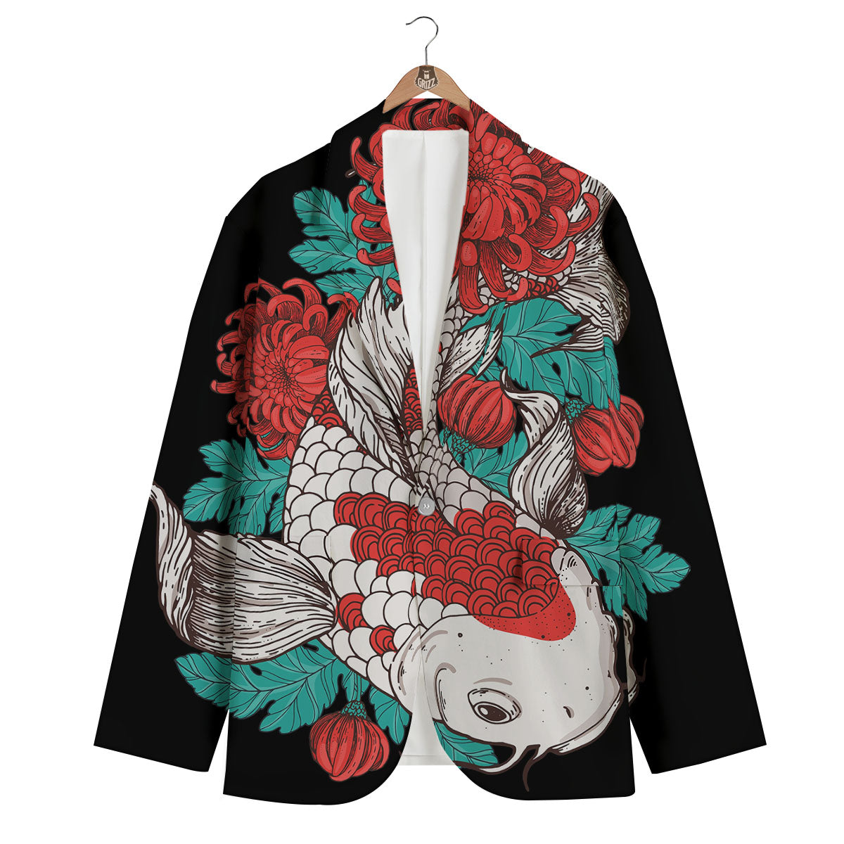 Chrysanthemums And Japanese Koi Print Men's Blazer-grizzshop
