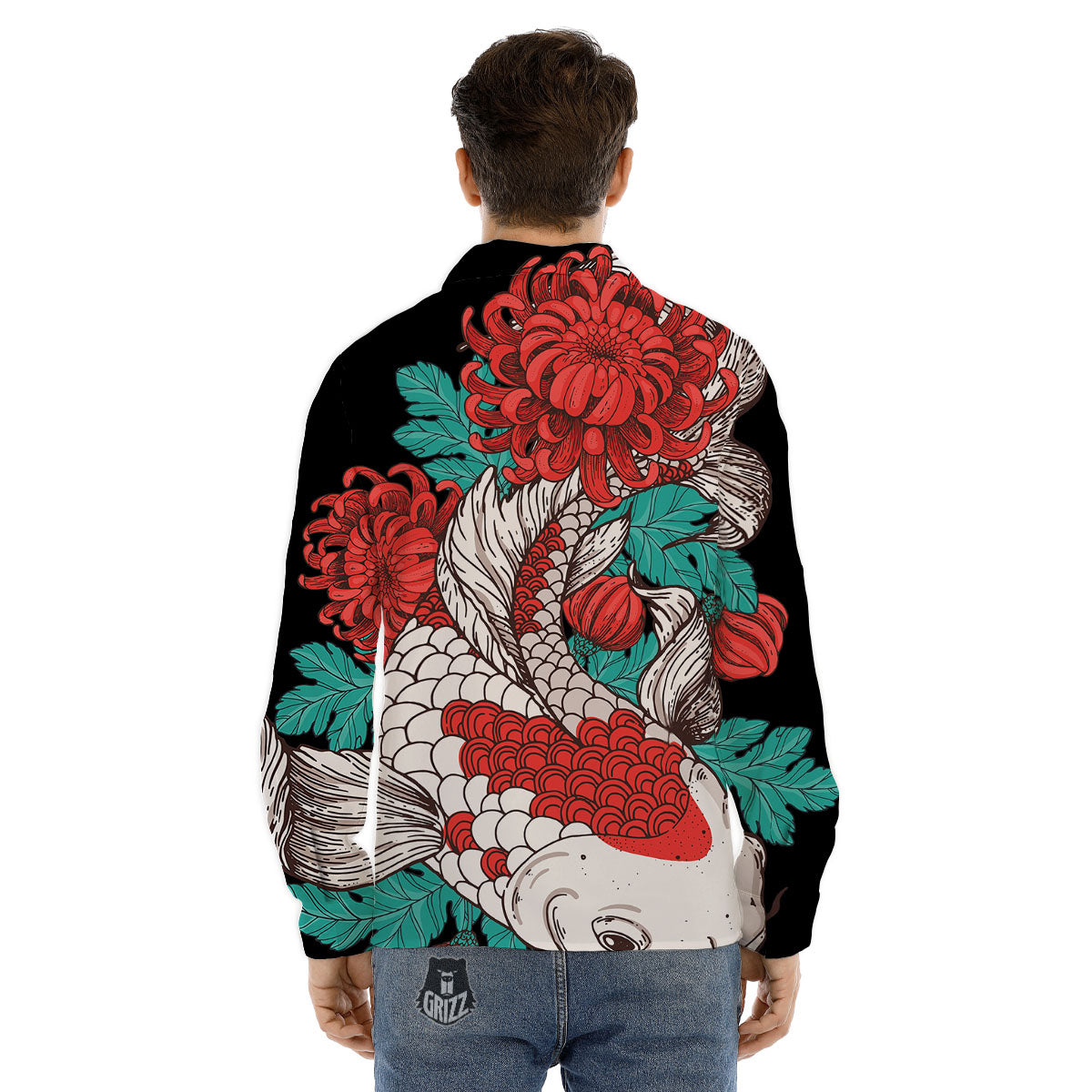 Chrysanthemums And Japanese Koi Print Men's Dress Shirts-grizzshop