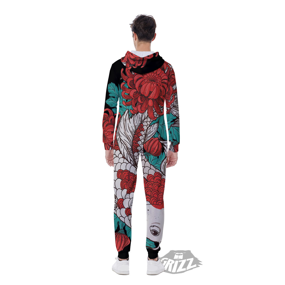 Chrysanthemums And Japanese Koi Print Men's Jumpsuit-grizzshop