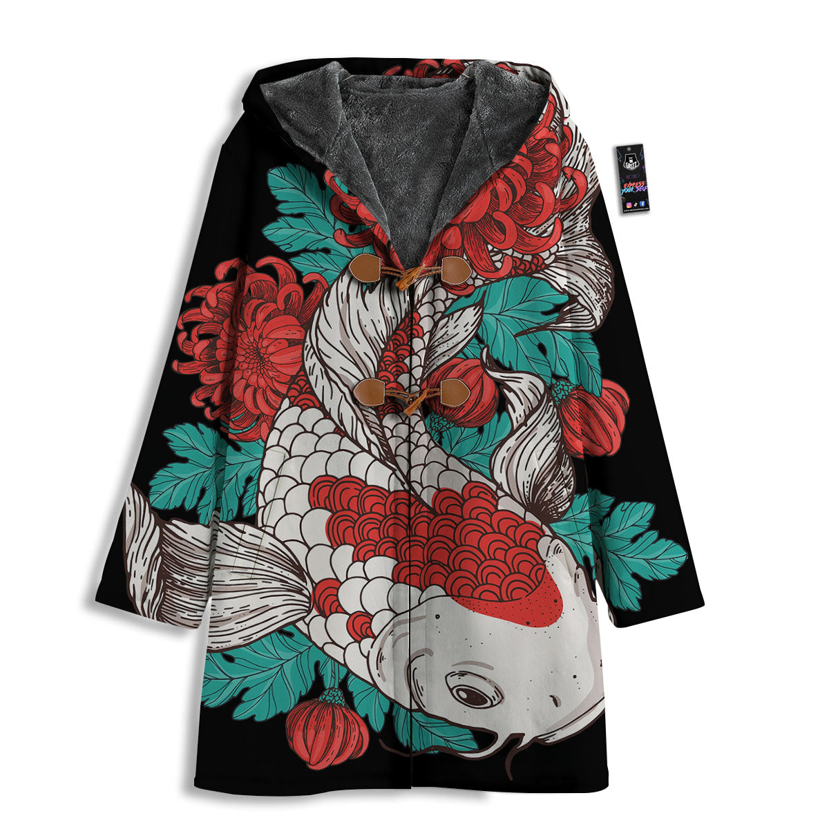Chrysanthemums And Japanese Koi Print Men's Windbreaker Jacket-grizzshop