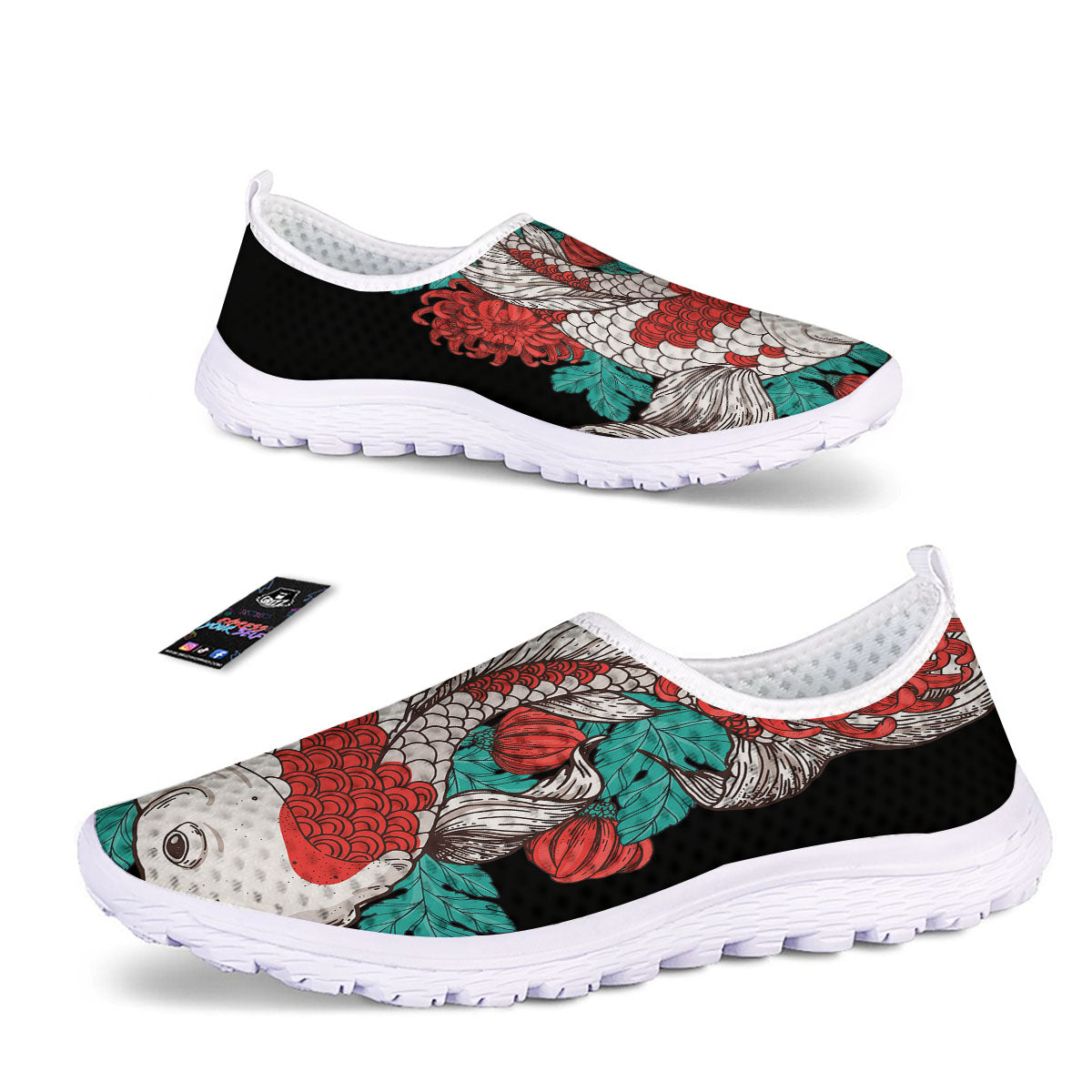 Chrysanthemums And Japanese Koi Print Nurse Shoes-grizzshop