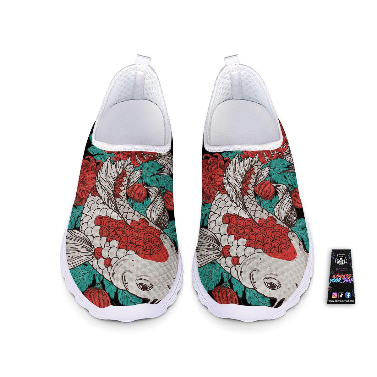 Chrysanthemums And Japanese Koi Print Nurse Shoes-grizzshop
