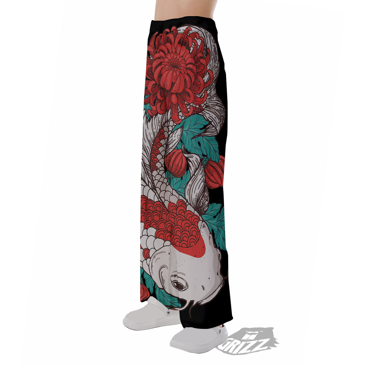 Chrysanthemums And Japanese Koi Print Pajama Pants-grizzshop