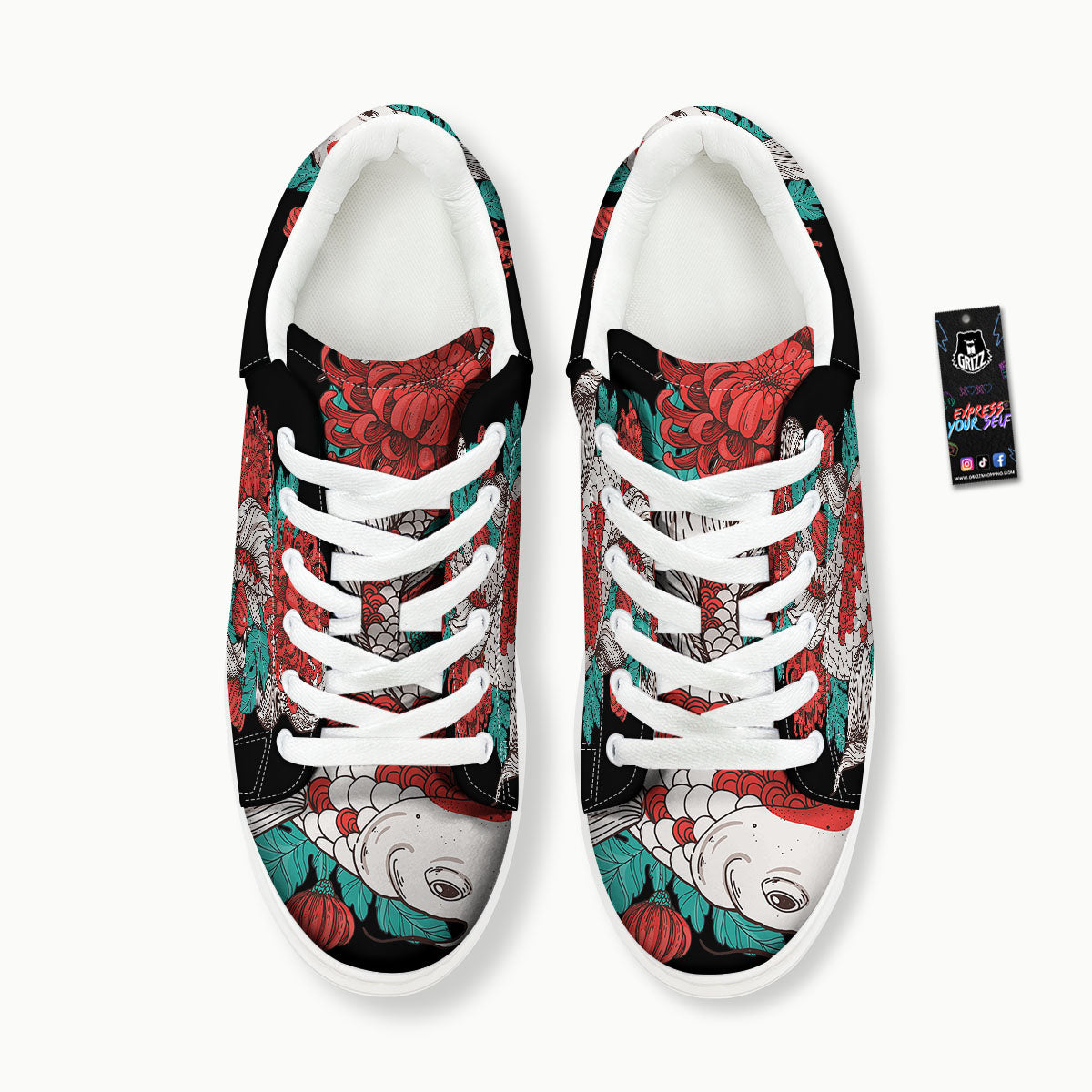 Chrysanthemums And Japanese Koi Print Platform Shoes-grizzshop
