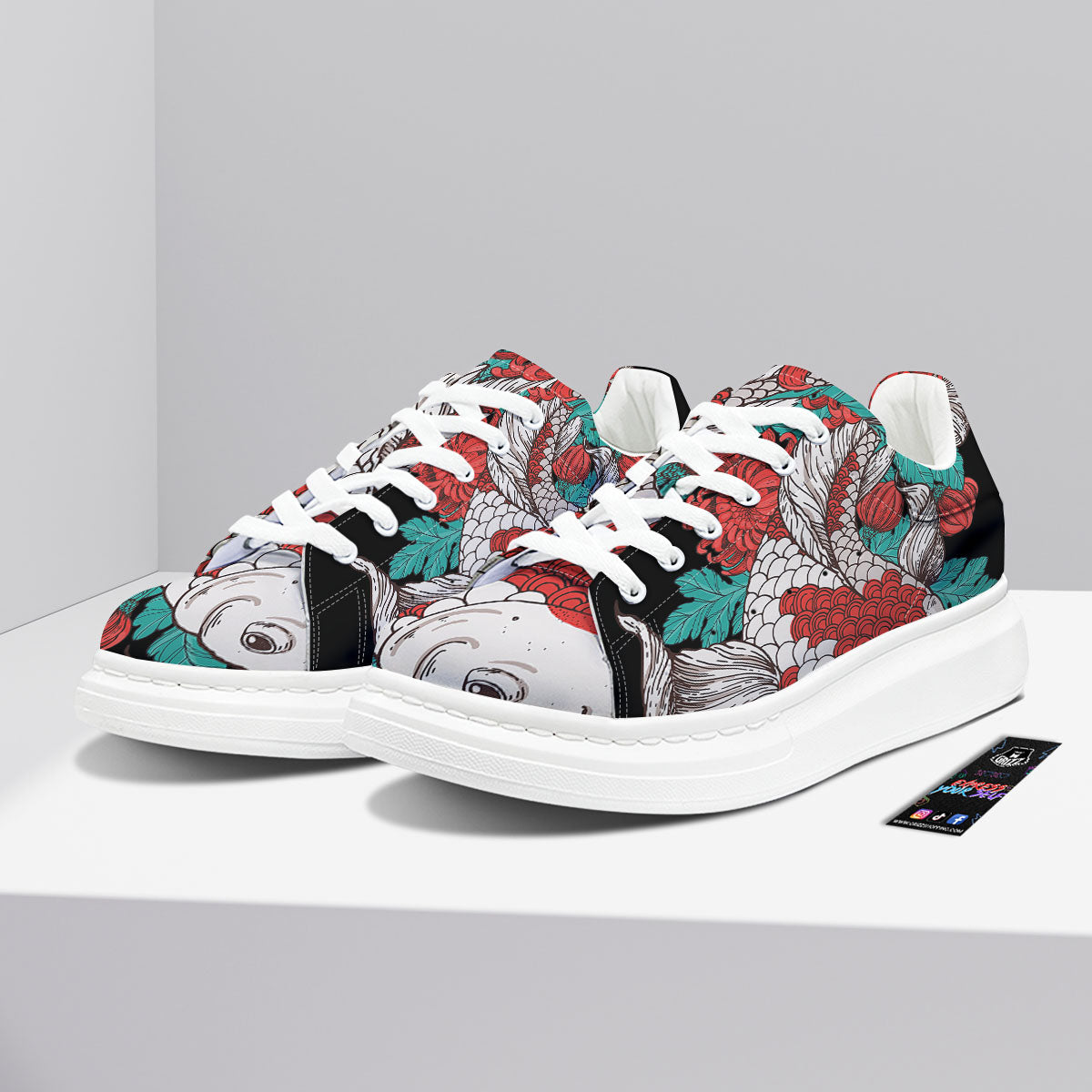 Chrysanthemums And Japanese Koi Print Platform Shoes-grizzshop