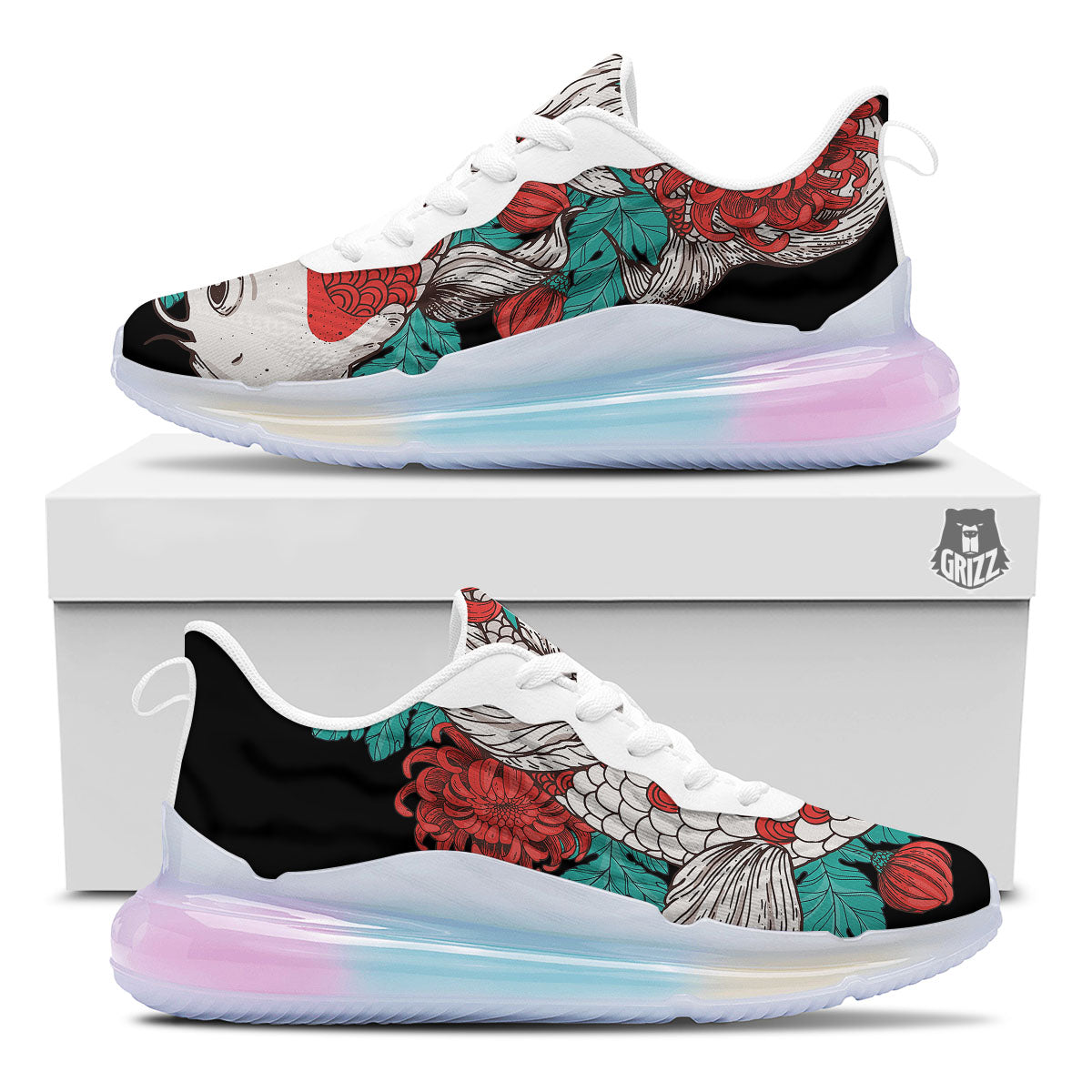 Chrysanthemums And Japanese Koi Print Running Sneakers-grizzshop