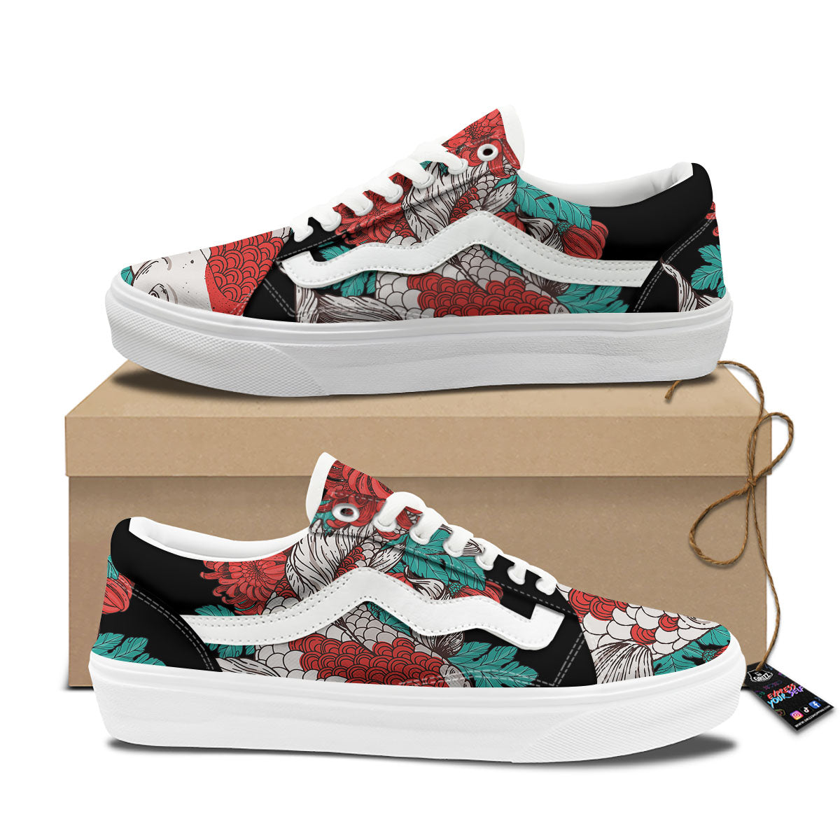 Chrysanthemums And Japanese Koi Print Skate Shoes-grizzshop