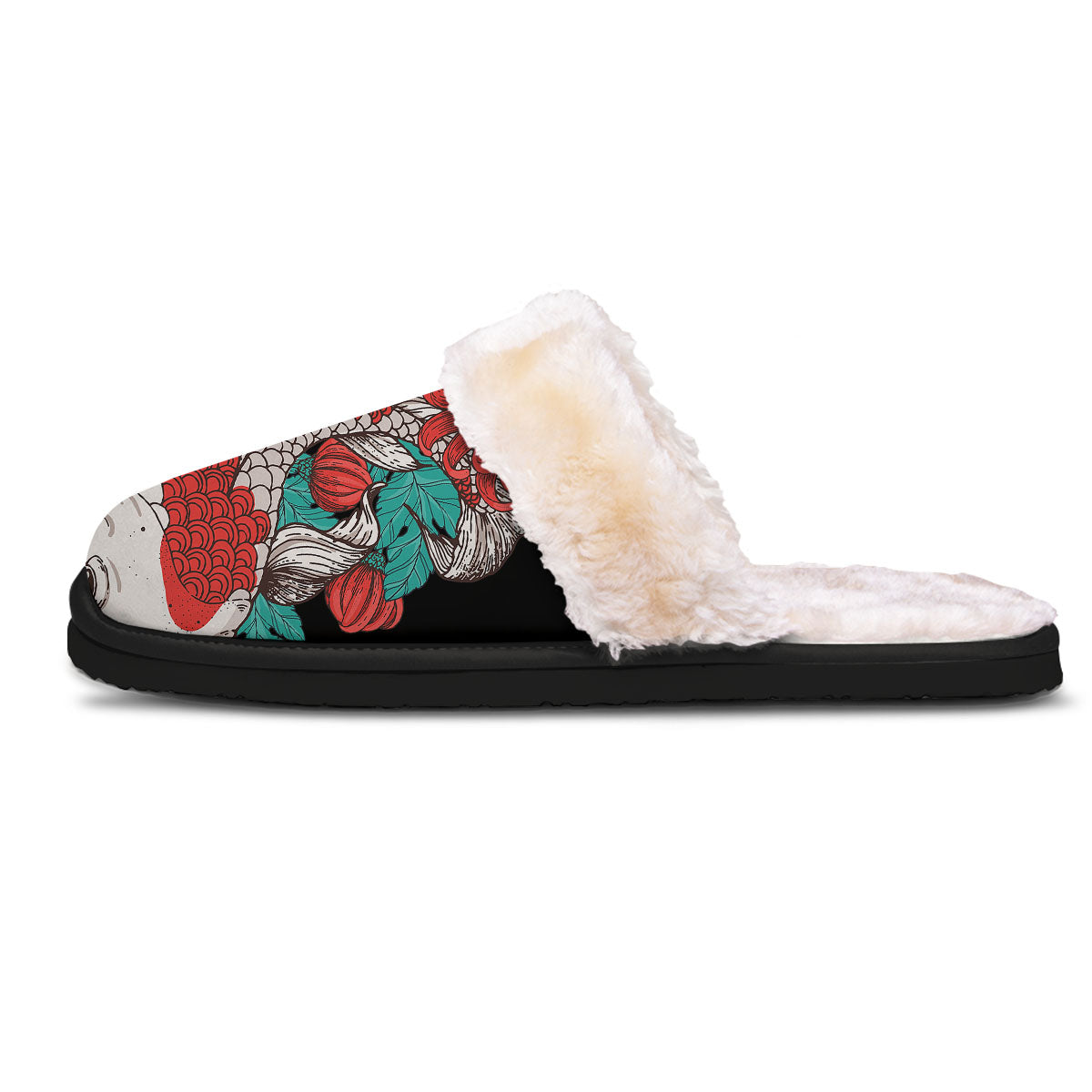 Chrysanthemums And Japanese Koi Print Slippers-grizzshop