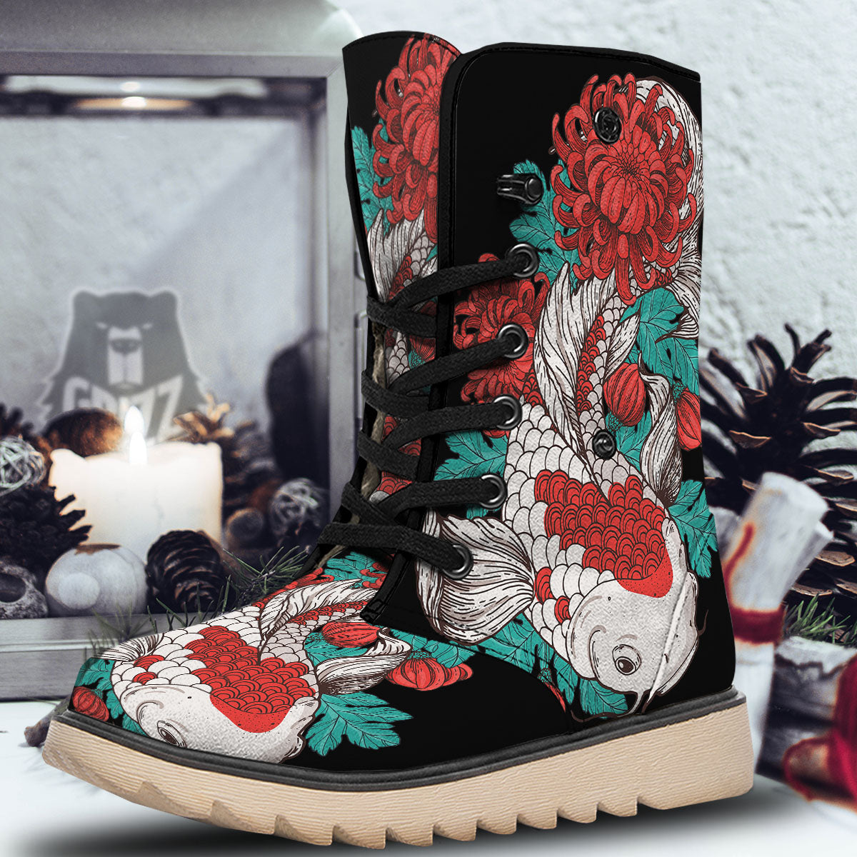 Chrysanthemums And Japanese Koi Print Snow Boots-grizzshop