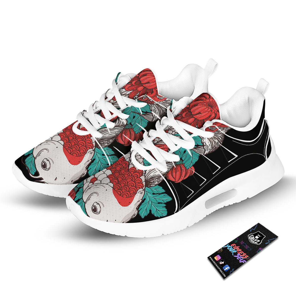 Chrysanthemums And Japanese Koi Print Tennis Shoes-grizzshop