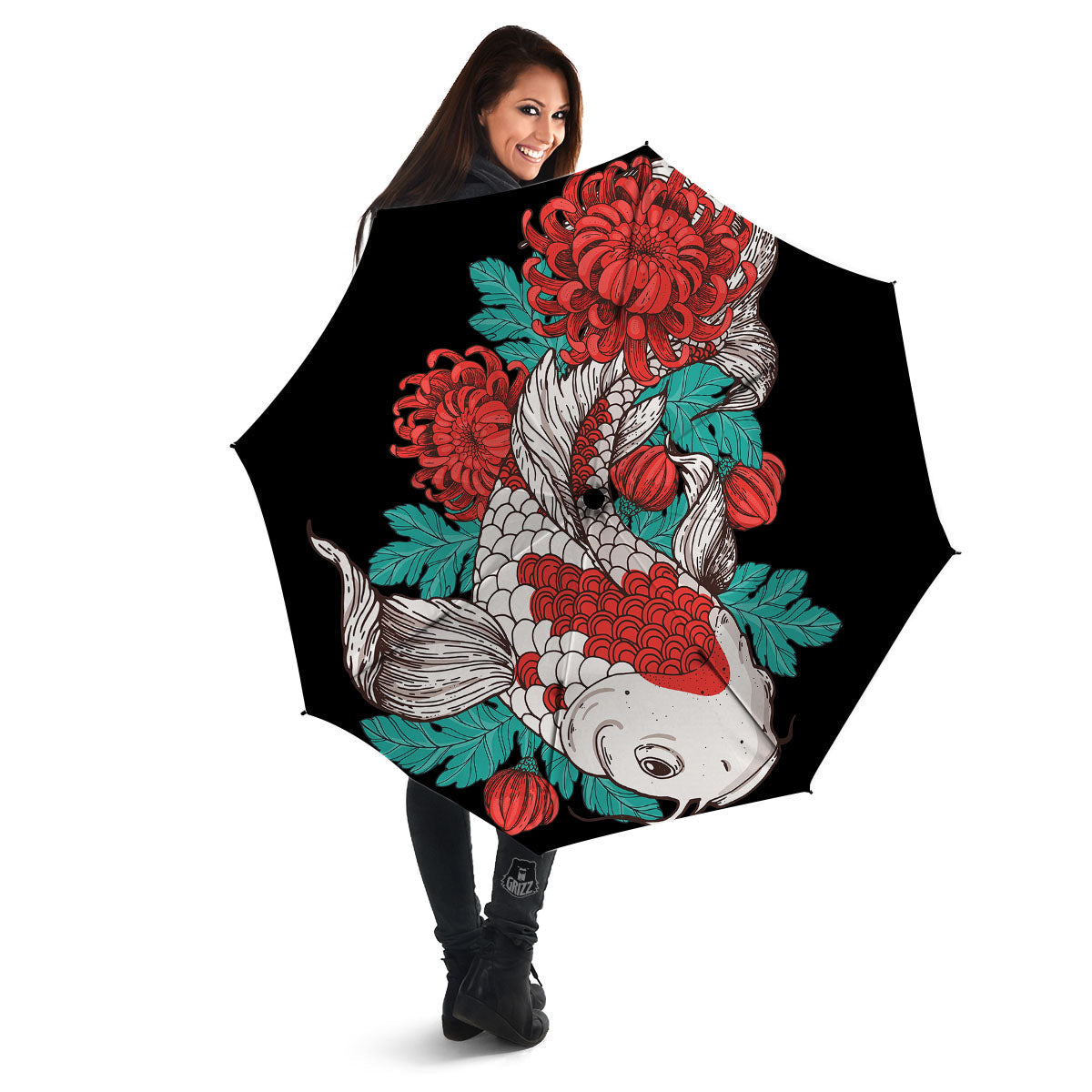 Chrysanthemums And Japanese Koi Print Umbrella-grizzshop