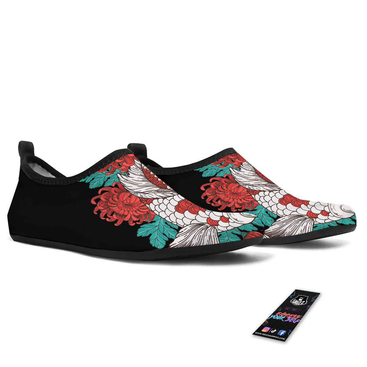Chrysanthemums And Japanese Koi Print Water Shoes-grizzshop