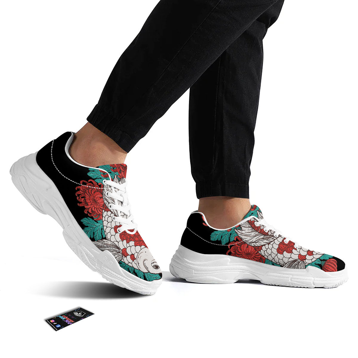 Chrysanthemums And Japanese Koi Print White Chunky Shoes-grizzshop