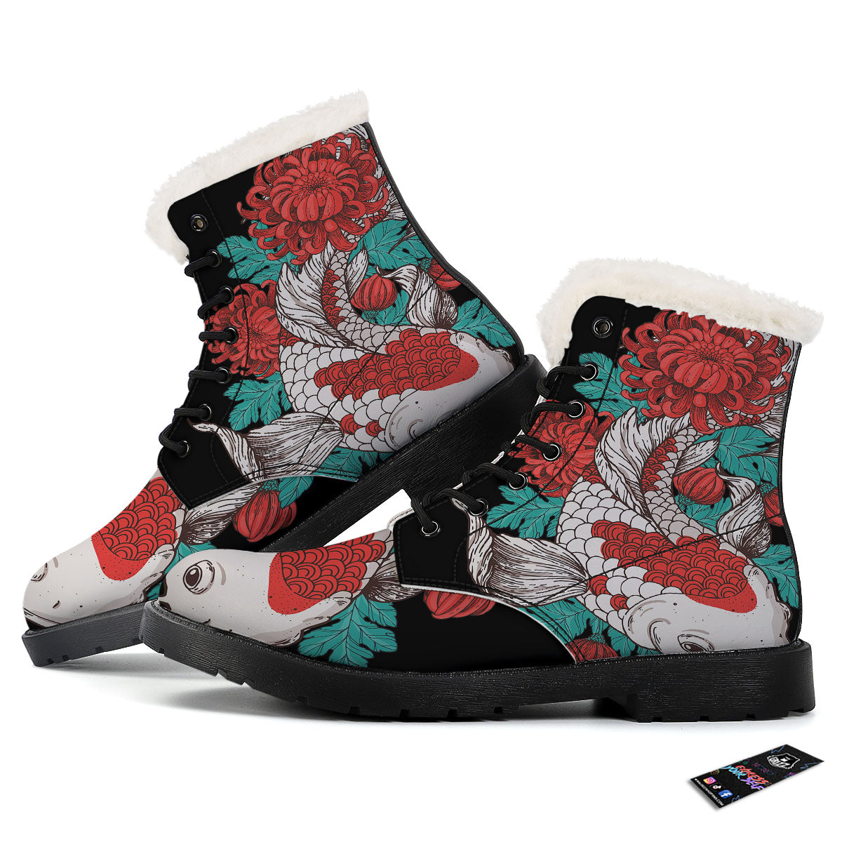Chrysanthemums And Japanese Koi Print Winter Boots-grizzshop