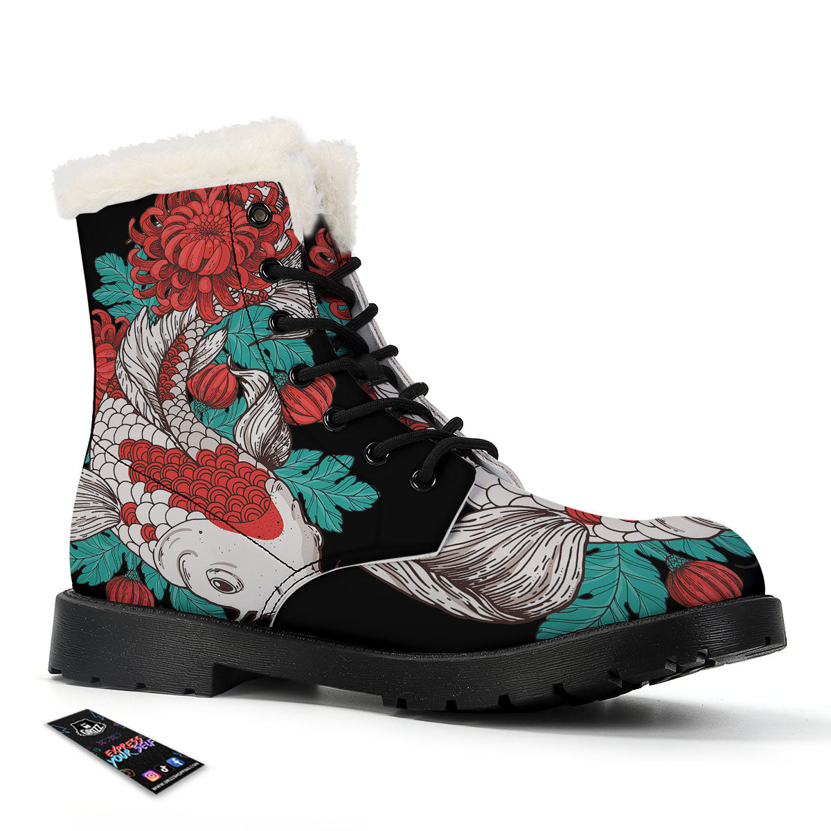 Chrysanthemums And Japanese Koi Print Winter Boots-grizzshop