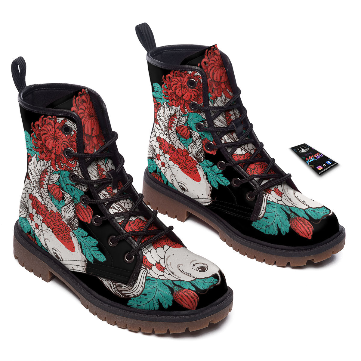 Chrysanthemums And Japanese Koi Print Work Boots-grizzshop