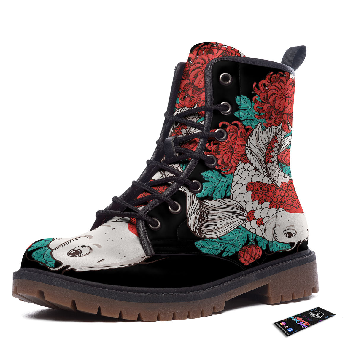 Chrysanthemums And Japanese Koi Print Work Boots-grizzshop