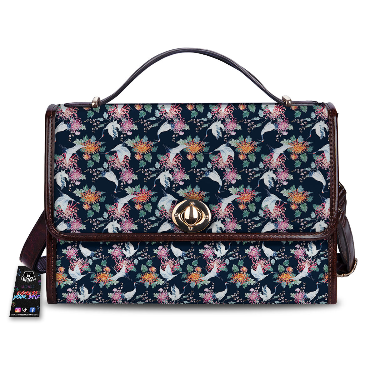 Chrysanthemums And Japanese Cranes Print Women's Satchel Bag