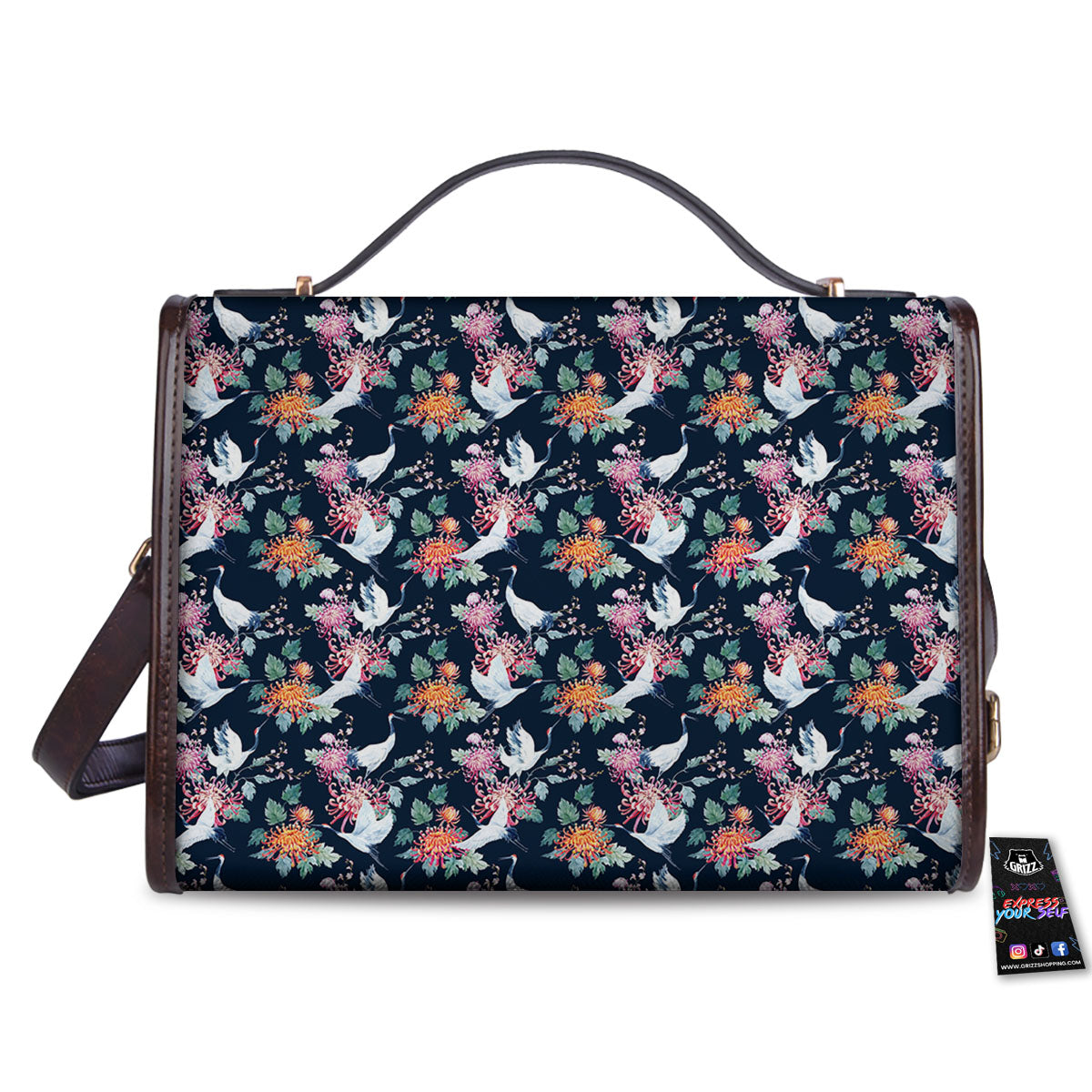Chrysanthemums And Japanese Cranes Print Women's Satchel Bag