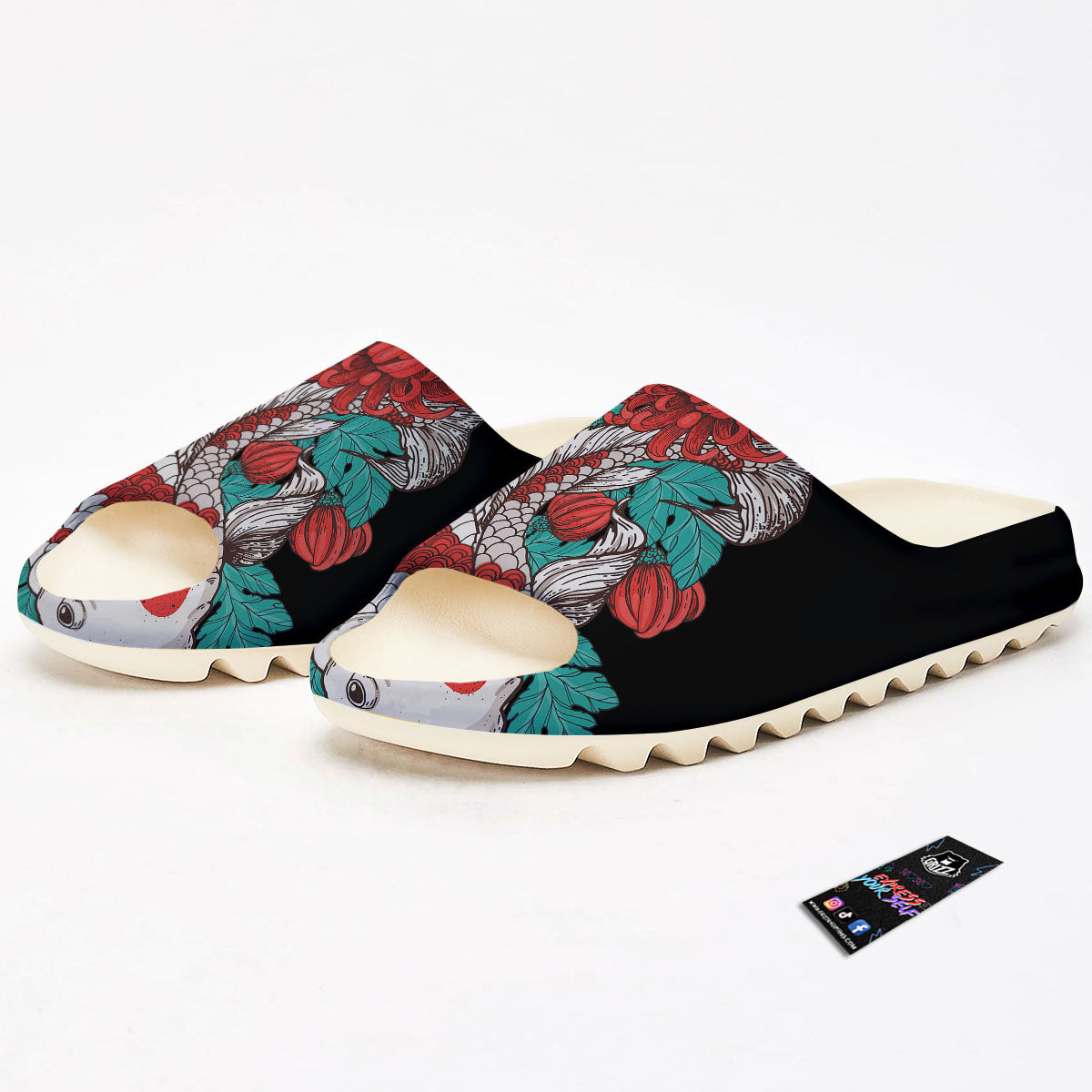 Chrysanthemums And Japanese Koi Print Sandals-grizzshop
