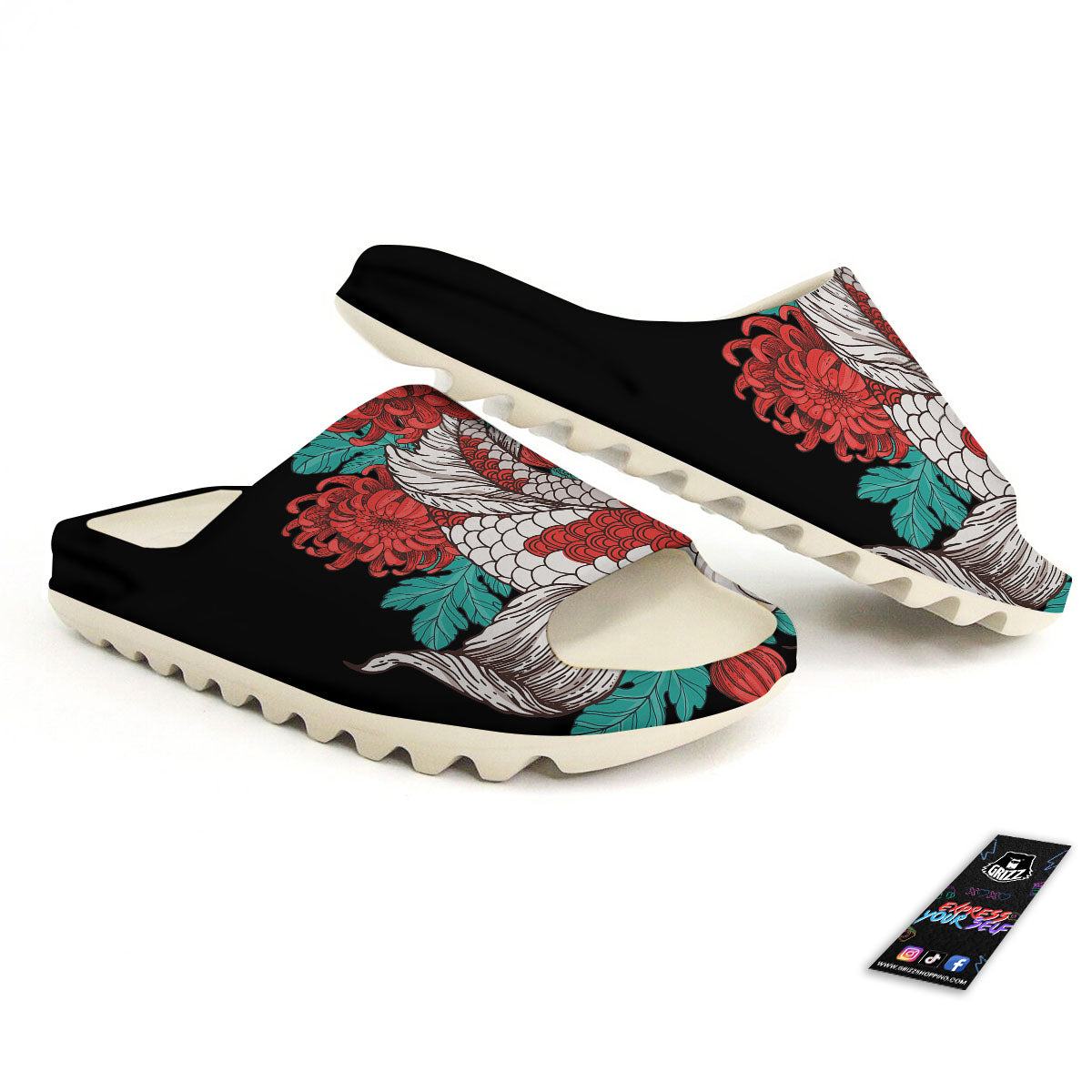 Chrysanthemums And Japanese Koi Print Sandals-grizzshop