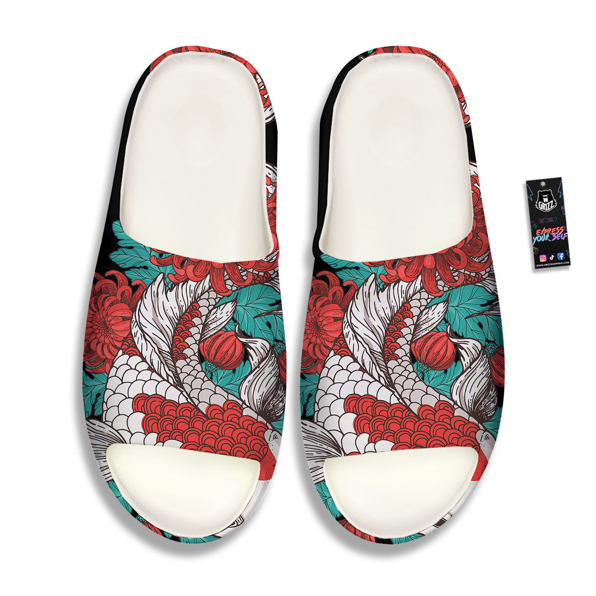 Chrysanthemums And Japanese Koi Print Sandals-grizzshop