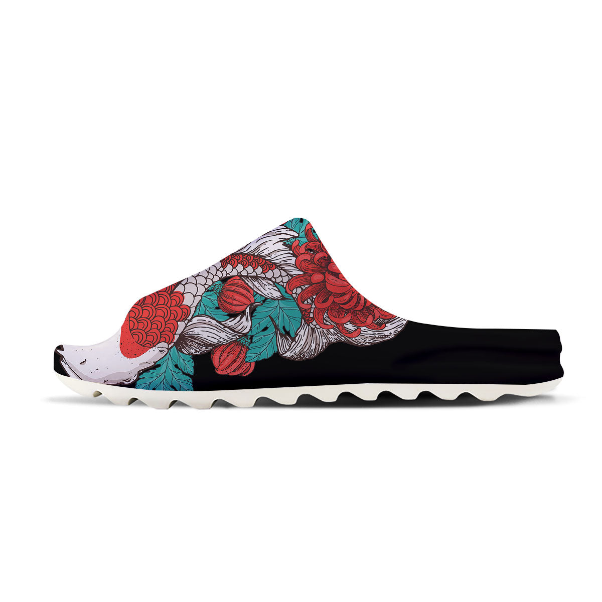 Chrysanthemums And Japanese Koi Print Sandals-grizzshop