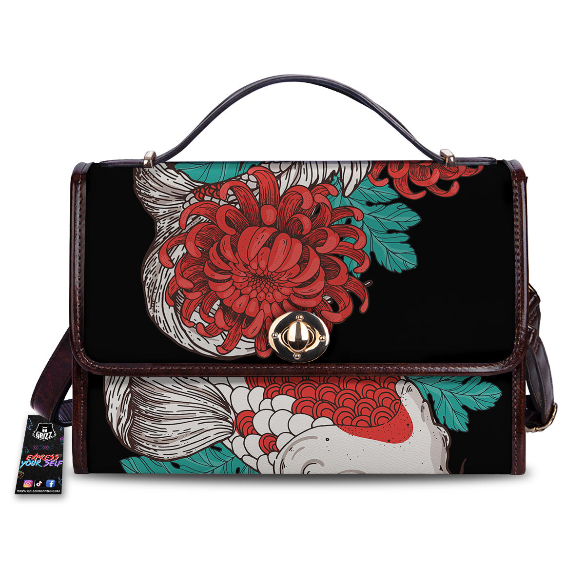 Chrysanthemums And Japanese Koi Print Women's Satchel Bag