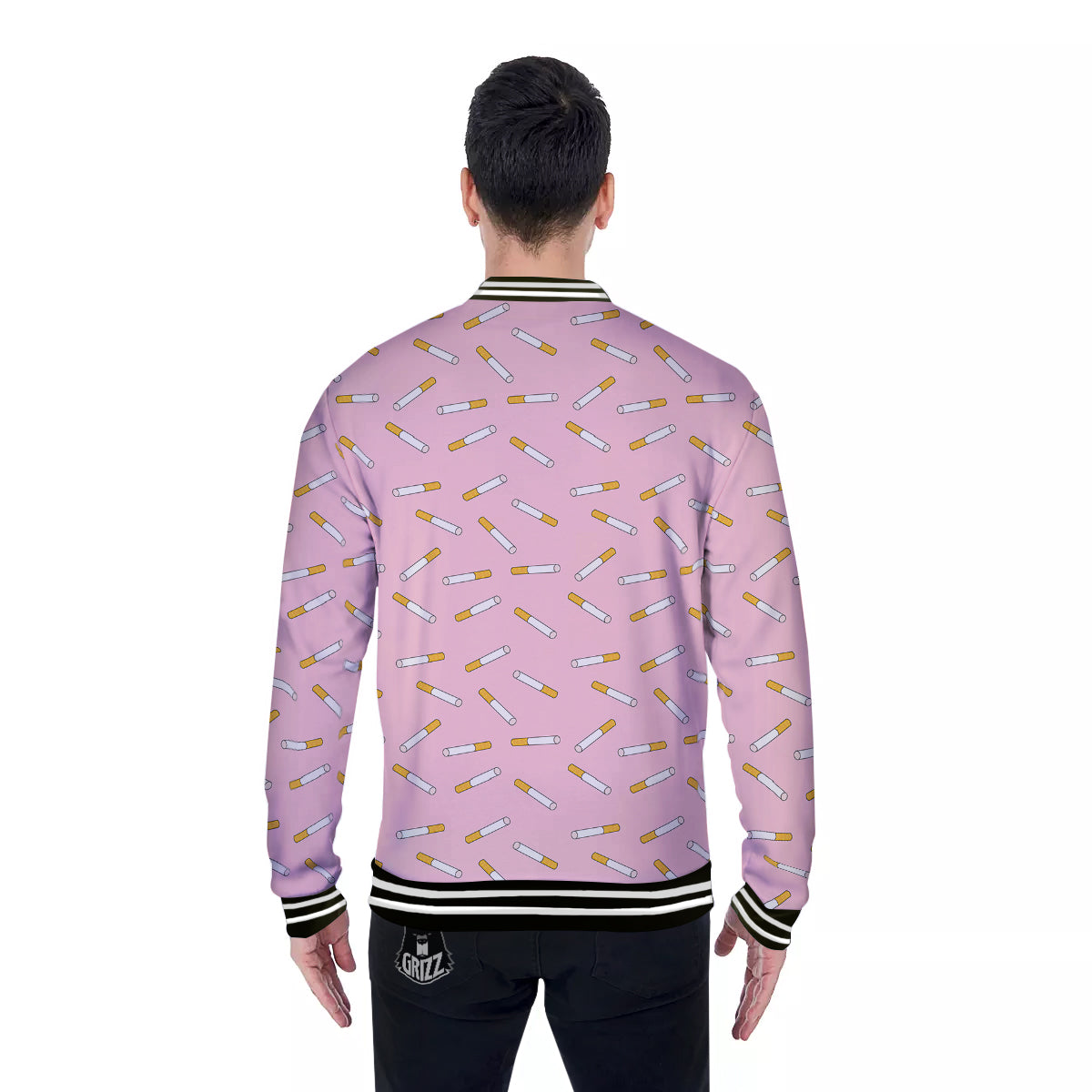 Cigarette And Pink Print Pattern Baseball Jacket-grizzshop