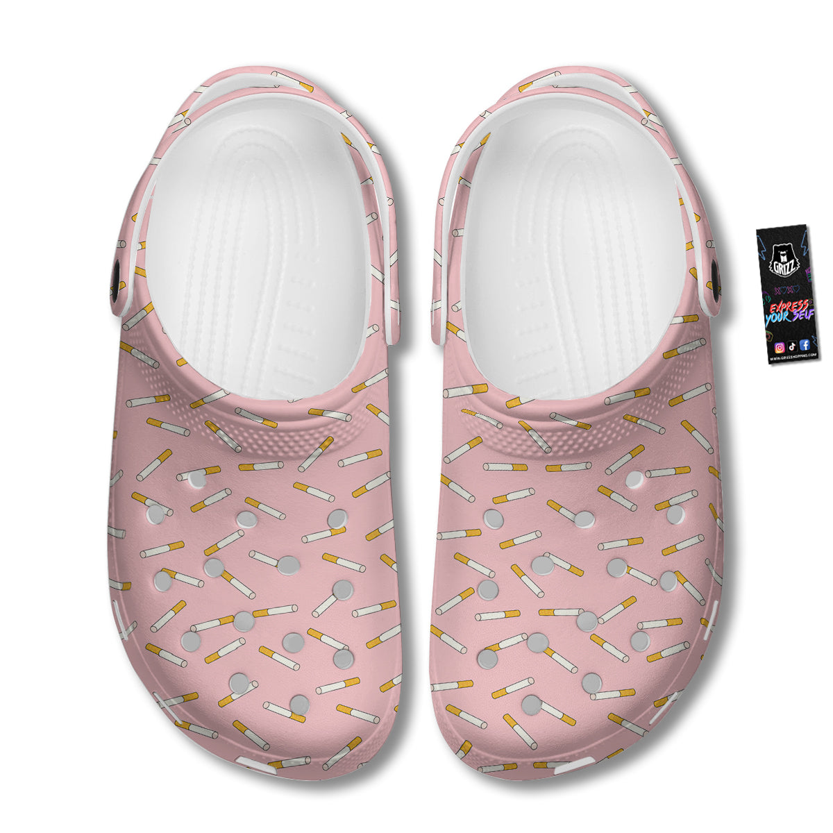 Cigarette And Pink Print Pattern Clog-grizzshop