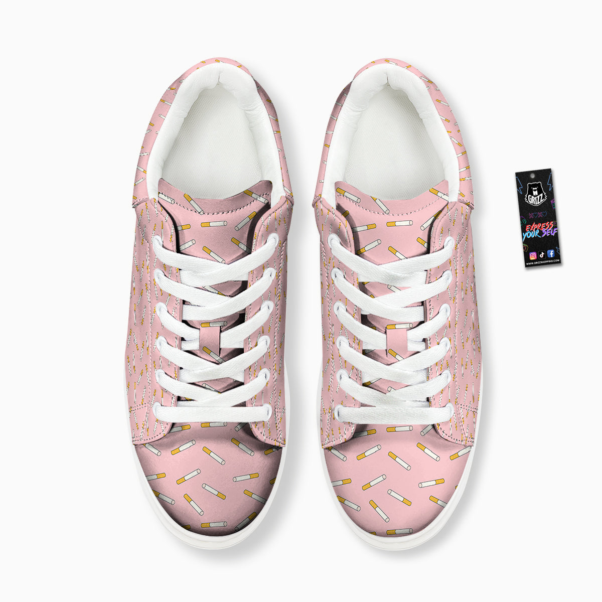 Cigarette And Pink Print Pattern Platform Shoes-grizzshop