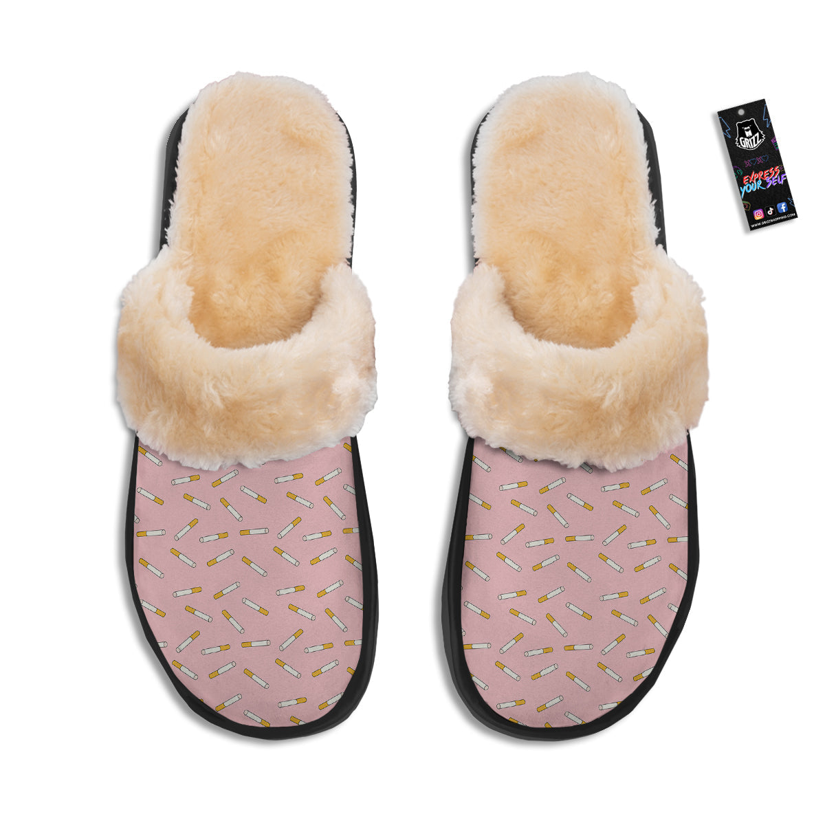 Cigarette And Pink Print Pattern Slippers-grizzshop